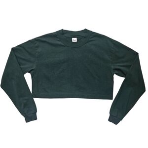 TNA Green Ryer Cotton Cropped Long Sleeve Top Size M